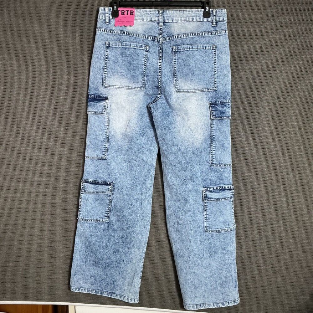 TRTR Women's Size 16 Cargo Wide Leg Relaxed Fit Baggy Acid Wash Denim Jeans - Picture 2 of 12